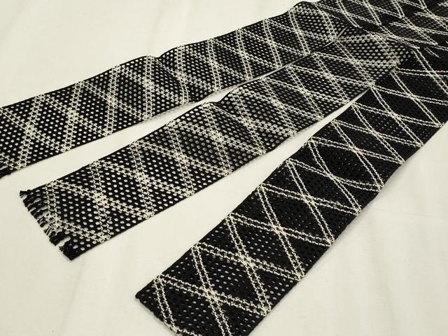 平和屋着物*夏物 男性 角帯 羅 菱文 黒地 正絹 逸品 CABL7570fb