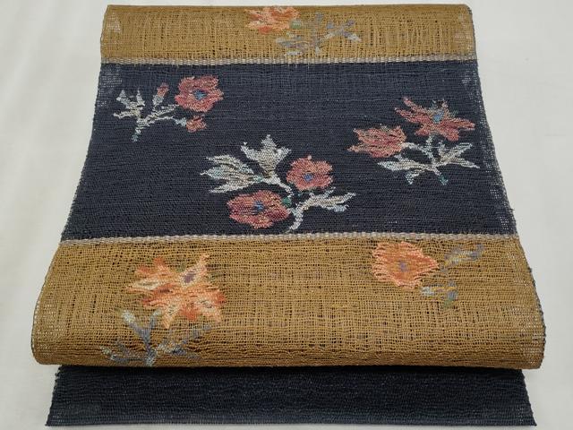平和屋着物*夏物 八寸名古屋帯 横段更紗花文 金糸 正絹 逸品 CABL7588fb