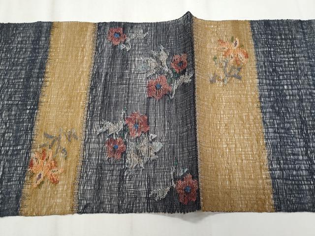 平和屋着物*夏物 八寸名古屋帯 横段更紗花文 金糸 正絹 逸品 CABL7588fb