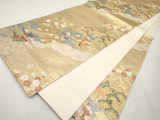 平和屋本店▼六通柄袋帯 唐織 絵巻道長文 純金二重箔 正絹 逸品 CABL7609tx
