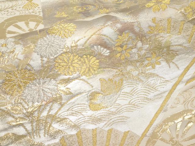平和屋本店▼六通柄袋帯 花鳥瑞扇 純金箔二重引24金 正絹 逸品 CABL7612tx