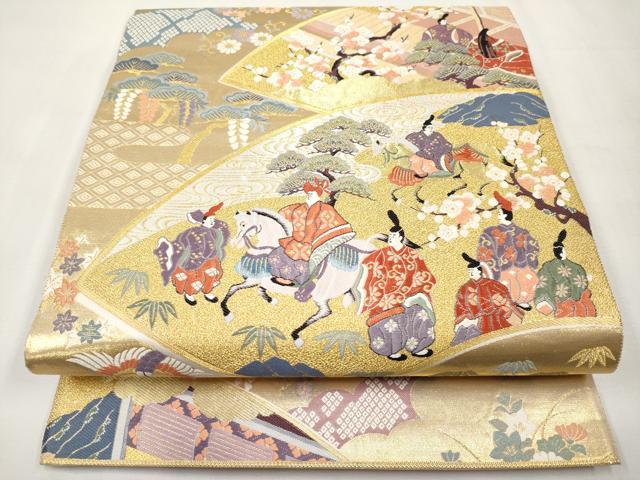 平和屋本店▼六通柄袋帯 唐織 源氏扇面 本金箔 正絹 逸品 未使用 CABL7614tx