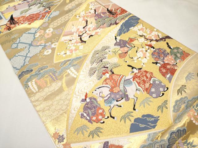 平和屋本店▼六通柄袋帯 唐織 源氏扇面 本金箔 正絹 逸品 未使用 CABL7614tx