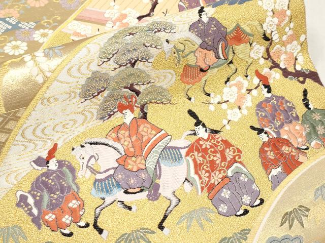 平和屋本店▼六通柄袋帯 唐織 源氏扇面 本金箔 正絹 逸品 未使用 CABL7614tx