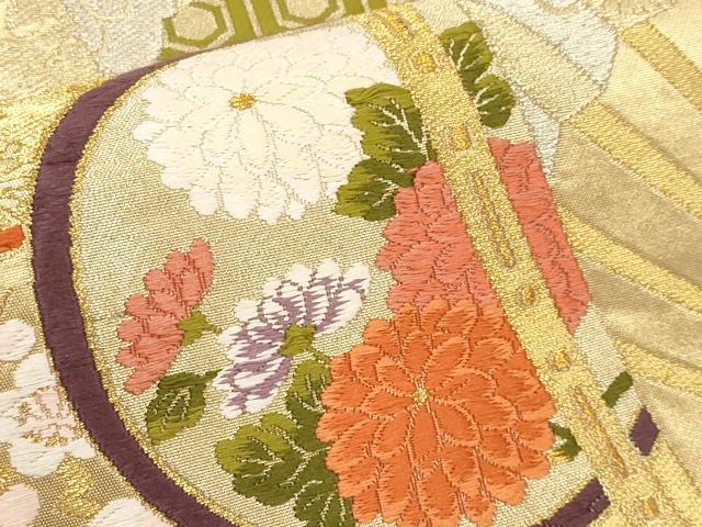 平和屋本店▼六通柄袋帯 唐織 扇面枝花文 本金箔 正絹 逸品 CABL7616tx