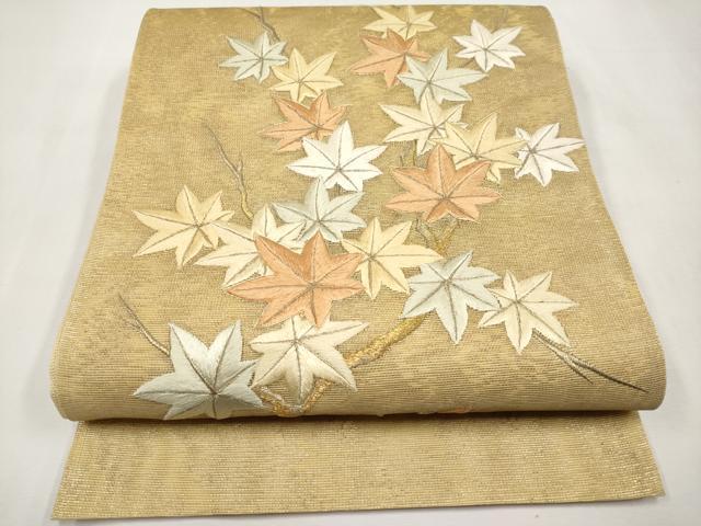 平和屋着物*夏物 太鼓柄袋帯 総刺繍 駒刺繍 楓文 正絹 逸品 CABL7623tx