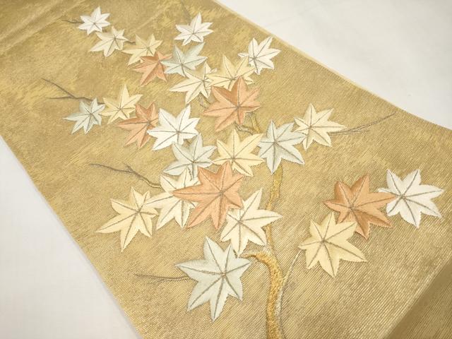 平和屋着物*夏物 太鼓柄袋帯 総刺繍 駒刺繍 楓文 正絹 逸品 CABL7623tx