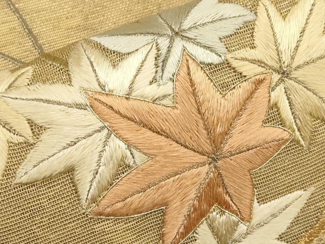 平和屋着物*夏物 太鼓柄袋帯 総刺繍 駒刺繍 楓文 正絹 逸品 CABL7623tx