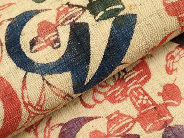 平和屋着物*夏物 全通柄 九寸名古屋帯 型染め 生紬 いろは歌 正絹 逸品 CABL7632tx