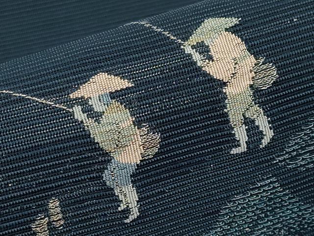 平和屋着物*夏物 西陣 京の名門 じゅらく謹製 八寸名古屋帯 人物風景文 銀糸 CABL7641tx