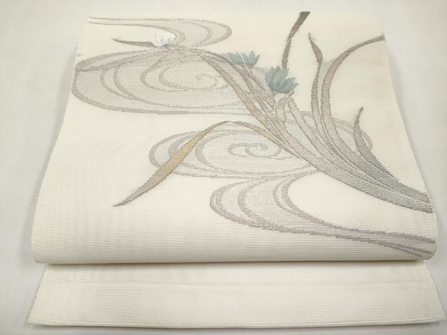 平和屋着物*夏物 西陣の名門織元 いづくら謹製 八寸名古屋帯 流水草花文 銀糸 CABL7652tx
