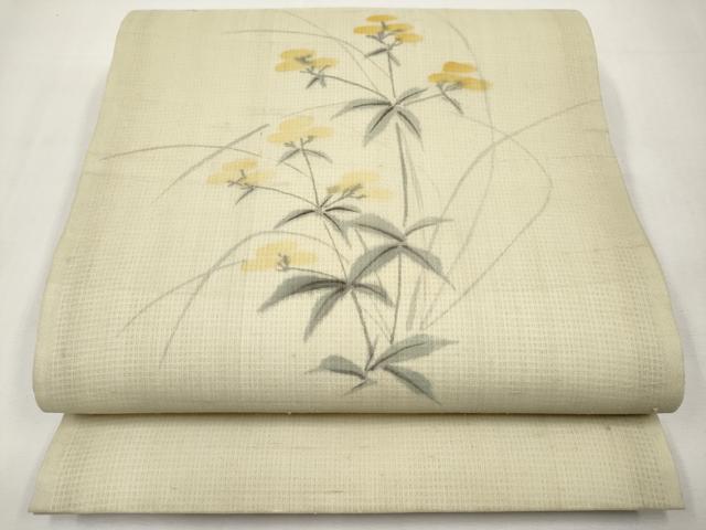 平和屋着物*夏物 九寸開き名古屋帯 手描き 草花文 正絹 逸品 CABL7680tx