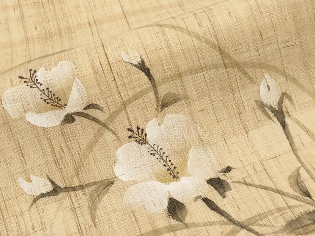 平和屋着物*夏物 九寸名古屋帯 手描き 草花文 麻 逸品 CABL7689tx