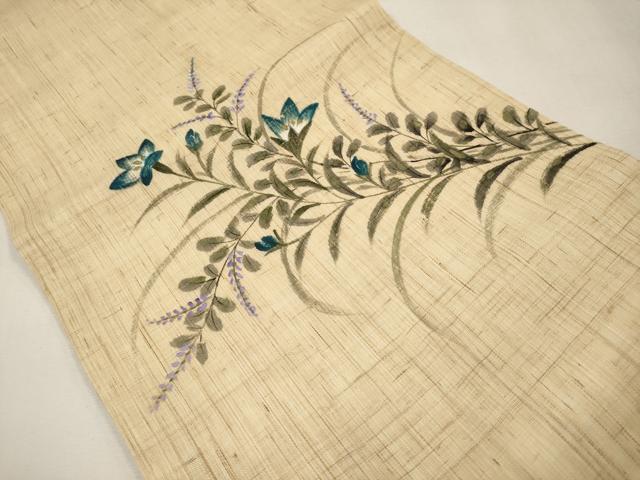 平和屋着物*夏物 九寸名古屋帯 作家物 手描き 草花文 金彩 麻 逸品 CABL7690tx