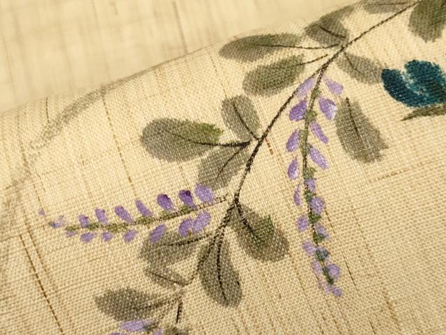 平和屋着物*夏物 九寸名古屋帯 作家物 手描き 草花文 金彩 麻 逸品 CABL7690tx