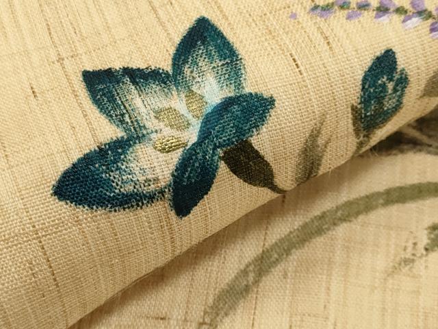 平和屋着物*夏物 九寸名古屋帯 作家物 手描き 草花文 金彩 麻 逸品 CABL7690tx