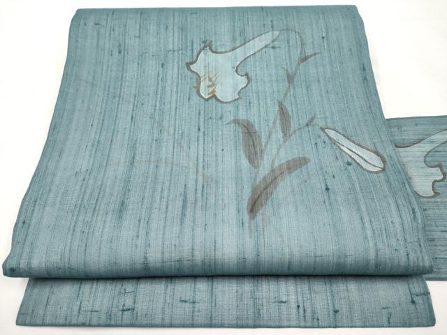 平和屋着物*夏物 九寸名古屋帯 手描き 紬地 草花文 正絹 逸品 CABL7694tx