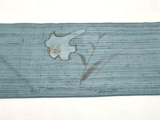 平和屋着物*夏物 九寸名古屋帯 手描き 紬地 草花文 正絹 逸品 CABL7694tx