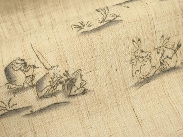 平和屋着物*夏物 九寸名古屋帯 手描き 鳥獣戯画 麻 逸品 CABL7695tx