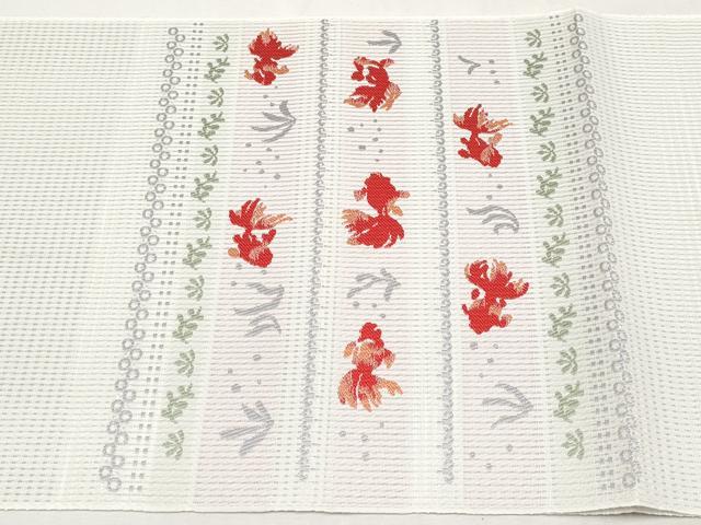 平和屋着物*夏物 本場筑前博多織 八寸名古屋帯 金魚 金糸 博多金ラベル 証紙付き 正絹 逸品 未使用 CABL7698tx