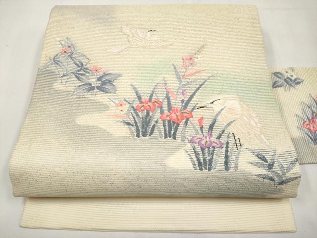 平和屋着物*夏物 九寸名古屋帯 唐織 白鷺 金糸 正絹 逸品 CABL7732tx
