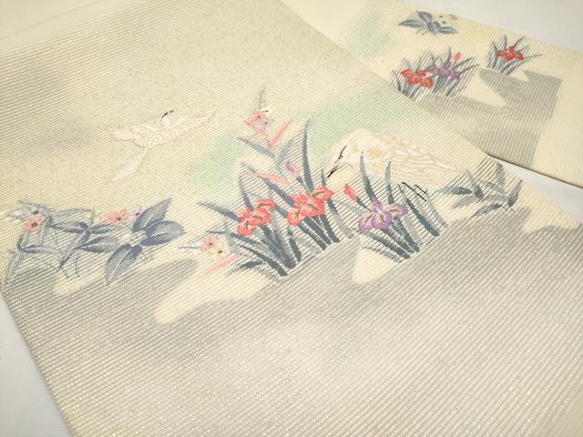 平和屋着物*夏物 九寸名古屋帯 唐織 白鷺 金糸 正絹 逸品 CABL7732tx