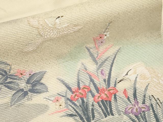 平和屋着物*夏物 九寸名古屋帯 唐織 白鷺 金糸 正絹 逸品 CABL7732tx