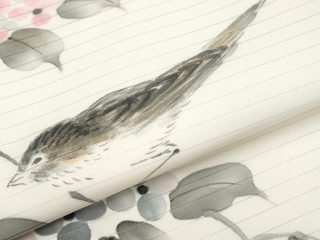 平和屋着物*夏物 九寸名古屋帯 手描き 休み鳥 金彩 未使用 CABL7744tx