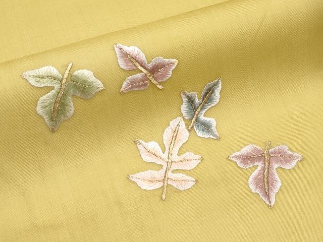 平和屋着物*夏物 九寸名古屋帯 総刺繍 舞葉文 玉蜀黍色 金糸 正絹 逸品 CABL7745tx