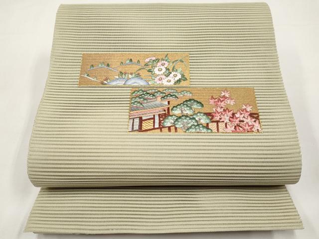 平和屋着物*夏物 中国三大刺繍 相良刺繍 八寸名古屋帯 風景文 金彩 正絹 逸品 CABL7748tx
