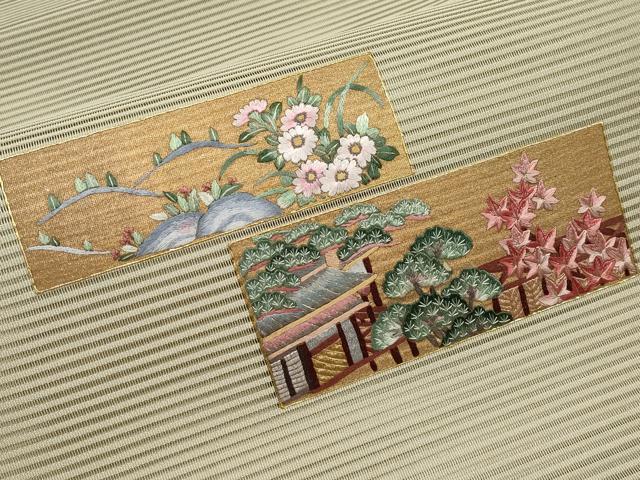 平和屋着物*夏物 中国三大刺繍 相良刺繍 八寸名古屋帯 風景文 金彩 正絹 逸品 CABL7748tx
