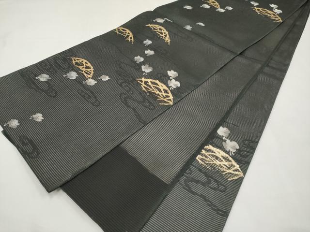 平和屋着物*夏物 六通柄袋帯 千鳥 黒地 金糸 正絹 逸品 CABL7778tx