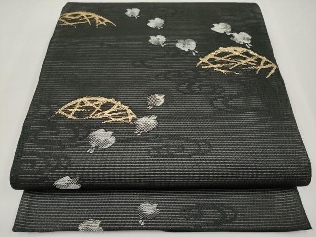 平和屋着物*夏物 六通柄袋帯 千鳥 黒地 金糸 正絹 逸品 CABL7778tx