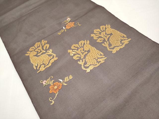 平和屋着物*夏物 太鼓柄袋帯 総刺繍 花兎 正絹 逸品 CABL7782tx