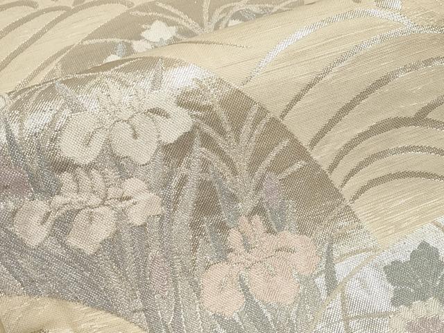 平和屋着物*夏物 六通柄袋帯 地紙草花文 銀糸 正絹 逸品 CABL7784tx
