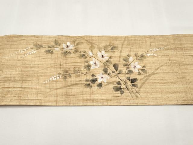 平和屋着物*夏物 九寸名古屋帯 手描き 枝花文 麻 逸品 CABL7787tx