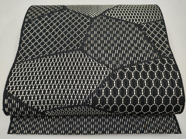 平和屋着物*夏物 八寸名古屋帯 切嵌文 黒地 正絹 逸品 CABL7792tx