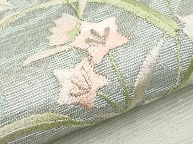 平和屋着物*夏物 九寸開き名古屋帯 総刺繍 色紙重ね草花文 銀糸 正絹 逸品 CABL7794tx