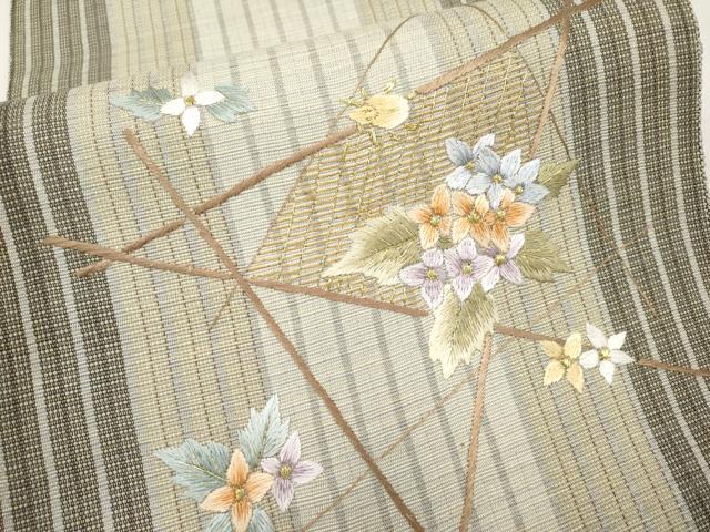 平和屋着物*夏物 八寸名古屋帯 総刺繍 草花文 金糸 正絹 逸品 未使用 CABL7812tx