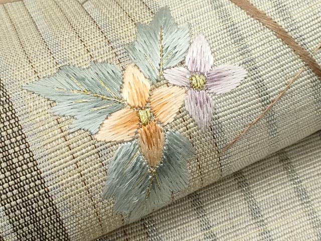 平和屋着物*夏物 八寸名古屋帯 総刺繍 草花文 金糸 正絹 逸品 未使用 CABL7812tx