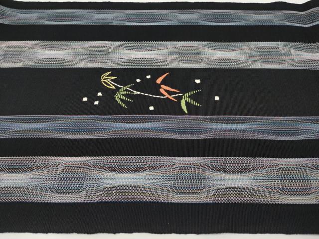 平和屋着物*夏物 八寸名古屋帯 刺繍 笹竹文 黒地 正絹 逸品 CABL7816tx