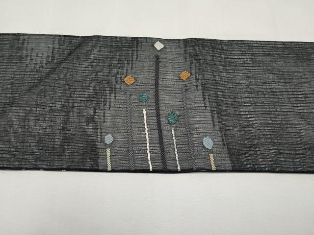 平和屋着物*夏物 九寸名古屋帯 横段文 黒地 正絹 逸品 CABL7850tx