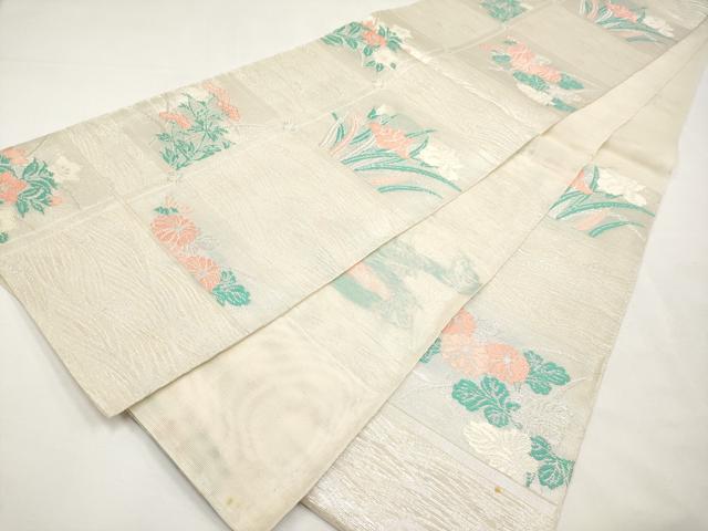 平和屋着物*夏物 六通柄 本袋帯 草花文 銀糸 正絹 逸品 CABL7900tx