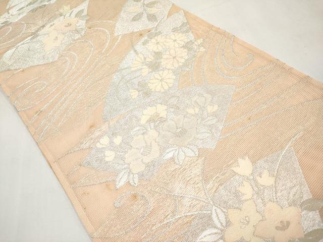 平和屋着物*夏物 六通柄袋帯 地紙花文 銀糸 正絹 逸品 CABL7973tx