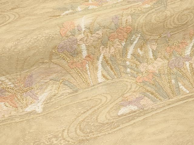 平和屋着物*夏物 六通柄袋帯 唐織 流水草花文 金糸 正絹 逸品 CABL7985tx