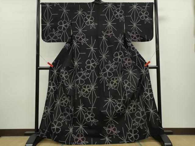 平和屋着物∴夏物 浴衣 有松鳴海絞り 撫子 黒地 綿 逸品 CABL8023ze