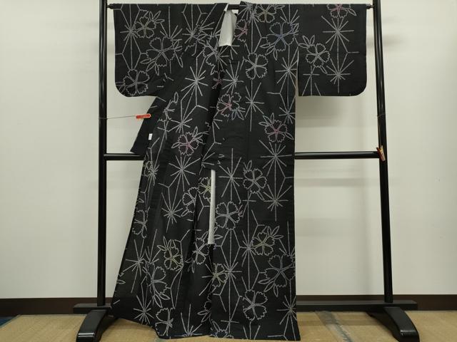 平和屋着物∴夏物 浴衣 有松鳴海絞り 撫子 黒地 綿 逸品 CABL8023ze