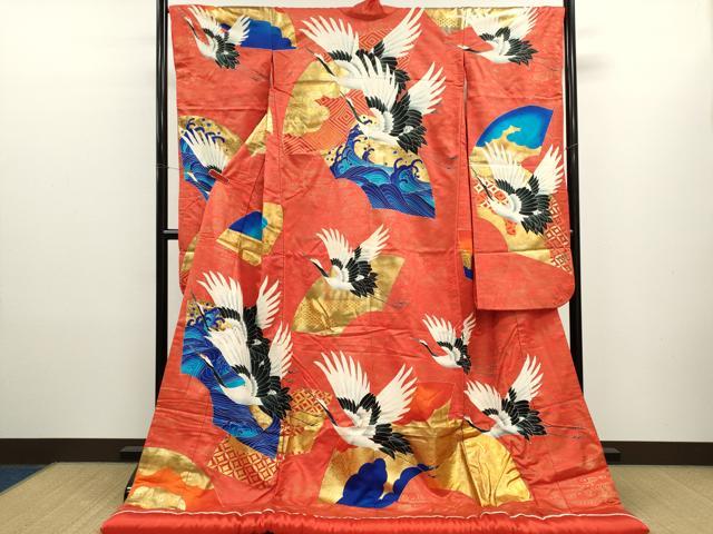 平和屋本店●色打掛 お引きずり 和装 婚礼 結婚式 花嫁 神社挙式 地紙吉祥飛鶴文 金彩 逸品 CABL8065ze