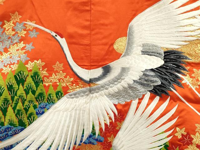平和屋本店●色打掛 お引きずり 和装 婚礼 結婚式 花嫁 神社挙式 作家物 刺繍 唐織 飛鶴草木文 金銀糸 逸品 CABL8071ze