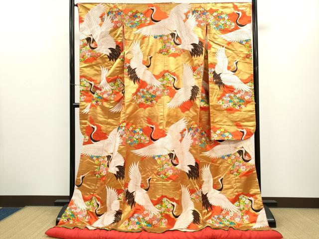平和屋本店●色打掛 お引きずり 唐織 和装 婚礼 結婚式 花嫁 神社挙式 飛鶴草花文 金糸 逸品 CABL8074ze